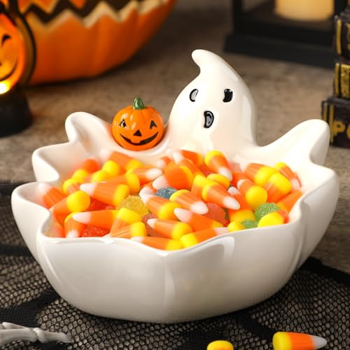 Halloween Ghost Candy Bowl - Ceramic Ghosts Dish with Pumpkin - Halloween Decor - Variation of THIS listing