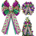 Purple Mardi Gras Tree Topper Bow Decor - 12x20 Glitter Wreath for Holiday & Party