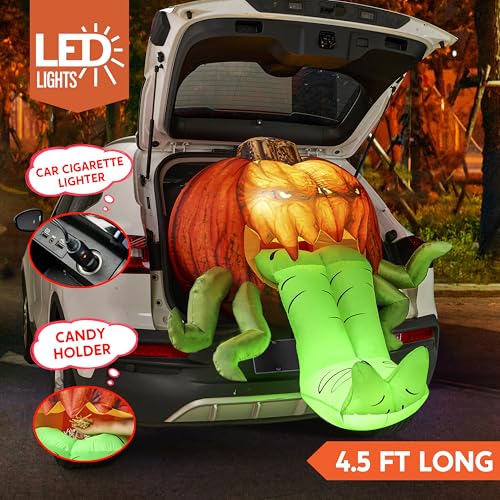 Inflatable Pumpkin Car Decoration with LED Lights - Halloween Trunk or Treat Scene Set