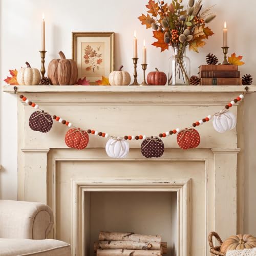 Polka Dot Pumpkin Garland - Fall 6.56ft Rustic Autumn Decor for Home - Polka Dot Pumpkin