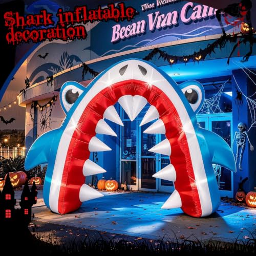 13FT Blue Shark Inflatable Arch for Halloween Yard Lawn Decor - Eye-Catching Entrance