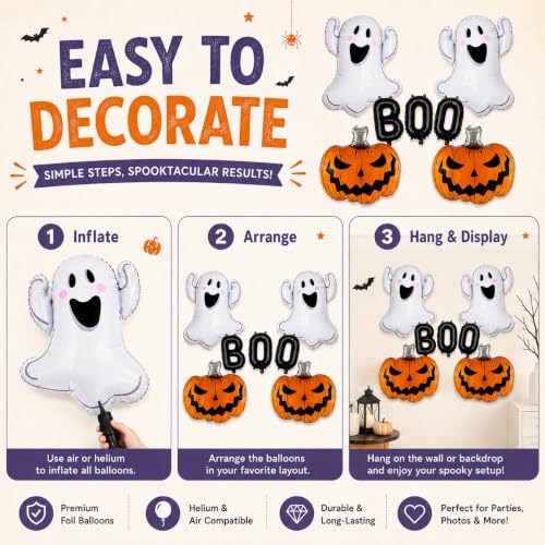 Halloween Foil Balloon Set - Ghost, Pumpkin, Boo Decorations for Parties