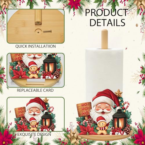 Rustic Bamboo Paper Towel Holder with 11 Seasonal Holiday Signs - Kitchen Decor