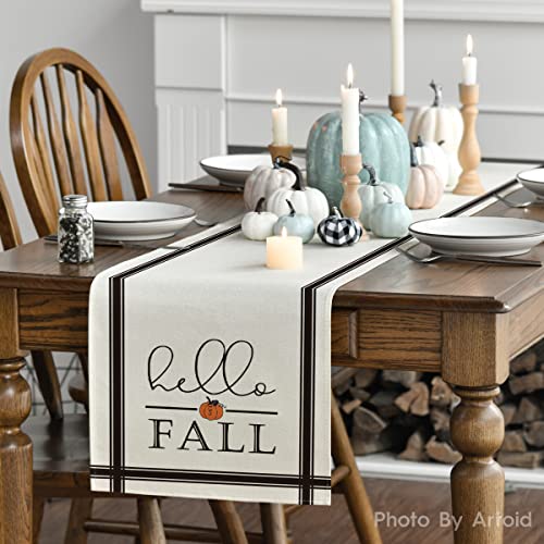 13x72 Inch Beige Table Runner - Hello Fall Home Party Decor