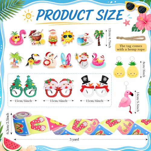 Summer Christmas Tree Ornaments Set - Tropical Hibiscus Pineapple Flamingo & Ice Cream Decorations - Summer Christmas Variation