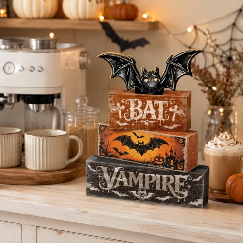 Halloween Bat Decor Indoor - Rustic Farmhouse Style Bat Accent for Tabletop & Tray Decor - Variation: Bat