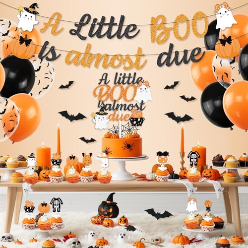 Halloween Baby Shower Decorations Set - Banners, Cake Toppers, Balloons, Ghost & Pumpkin Theme