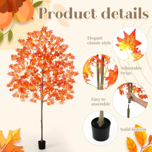 Artificial Maple Fall Tree Set - 6.6ft Orange & Yellow Faux Trees, 2 Pack - Indoor Outdoor Decor