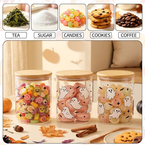 Halloween Ghost Candy Cookie Glass Jars - Black White Ghost 3 Pack - Spooky Food Storage Containers