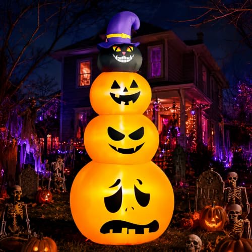 8FT Halloween Inflatable Outdoor Decoration with Built-in LEDs - Stacked Pumpkin, Weather-Resistant, Easy Setup, Halloween Yard Decor - Pumpkin Variation