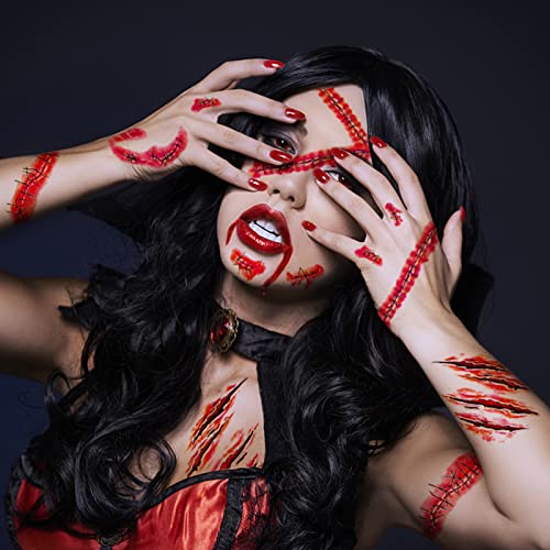 Halloween Fake Wound & Scar Tattoos - Horror Makeup Sheets with Variation Halloween Horror Scar