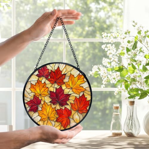 Fall Maple Leaf Sun Catcher with Autumn Leaves Variation - Stained Glass Window Decor