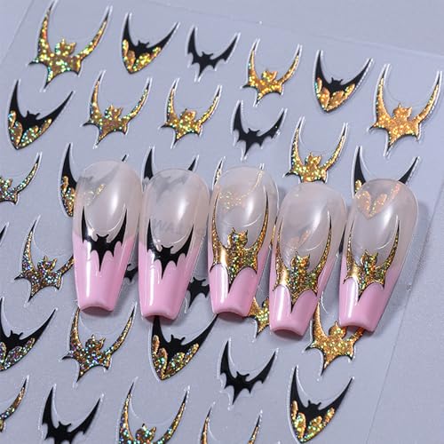 Halloween Bat Nail Stickers Glitter Gold & Silver French Tips - Mix - 4 Sheets