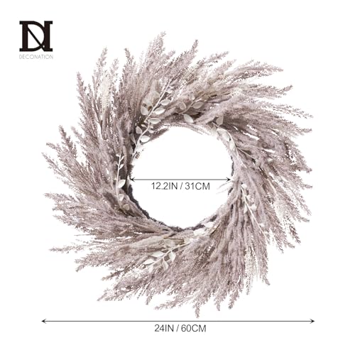 Fall Wreath for Front Door Wall Decor - Boho Pampas Grass, 24 Inch
