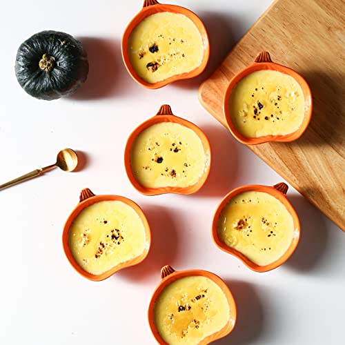 Orange Pumpkin Ceramic Ramekins Set of 6 - 4.5 Inch, Oven & Dishwasher Safe