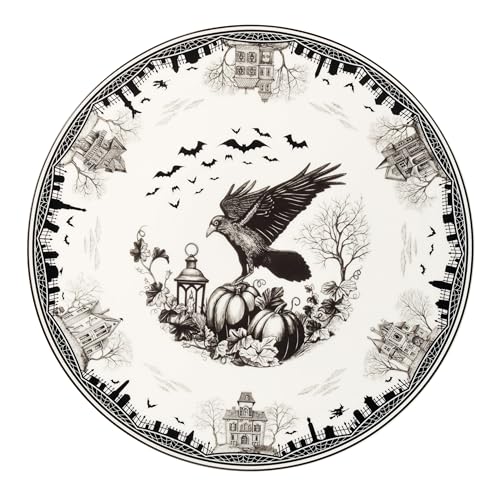 Haunted Village Cake Plate - Halloween Porcelain Dessert Stand - Lenox