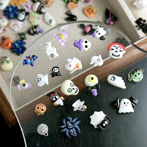 Halloween Nail Charms Set with Ghost Pumpkin Spider Web Rhinestones - Style06