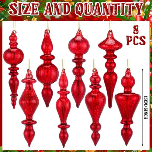 Mercury Glass Finial Christmas Ornaments - Red, 6 Inch, Set of 8