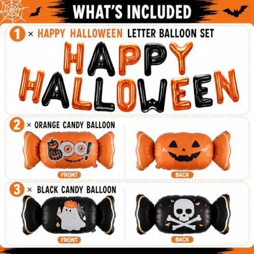 Halloween Balloons Decorations Set - Orange Black Foil Candy & Letter Balloons for Party Backdrop
