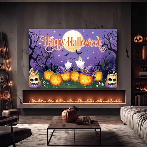 8x6ft Halloween Backdrop Banner Purple Spooky Ghost Pumpkin Photo Wall Decor - Variation of THIS listing
