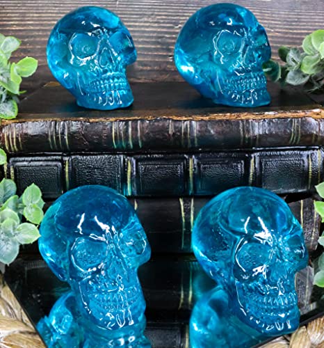 Set of 4 Translucent Witching Hour Skull Miniatures - Blue Halloween Decor