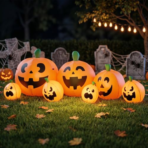Halloween Inflatable Pumpkin Group Decoration - 7.5 Feet Large Outdoor Festive Decor - Pumpkin Group Variation