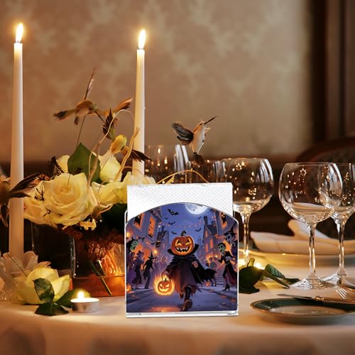 Halloween Napkin Holders 2 Pack Acrylic Pumpkin Face Table Decor - Fall Kitchen & Party Supplies