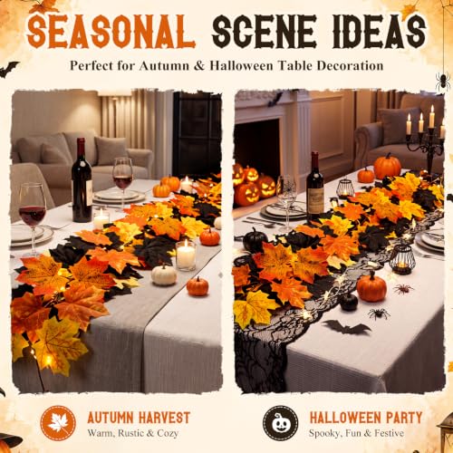 Halloween Garland Set - 8 Black and Orange Maple Leaf Garlands 26ft Fall Decor
