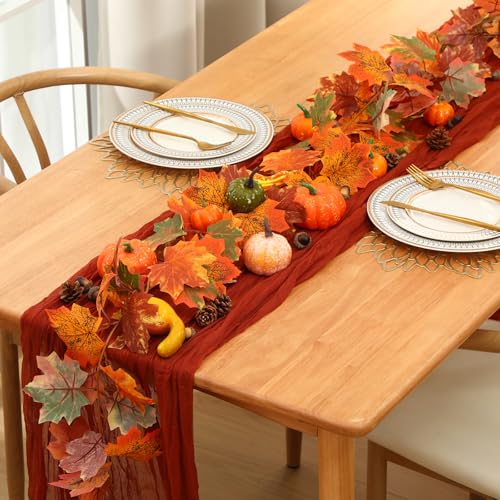 Thanksgiving Fall Table Centerpiece Set with Pumpkin and Leaf Garland