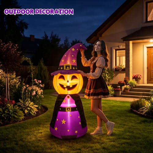 Purple Pumpkin Halloween Inflatable with Built-In LEDs, 5FT Outdoor & Indoor Decoration - Ghostly Glow