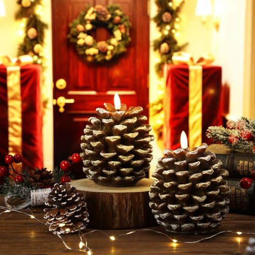 2-Pack LED Pine Cone Flameless Candles - Battery Operated Holiday Decor