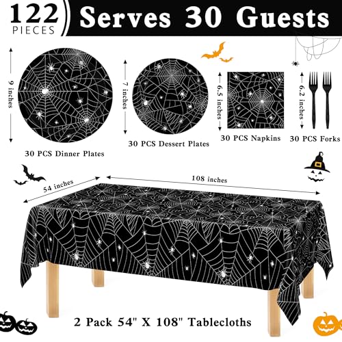 Halloween Paper Spider Web Party Supplies Set - 30 Pieces, Includes Plates, Napkins & Tablecloths - Variation: Halloween