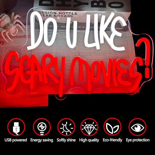 Scary Movie Neon Sign - Halloween Horror Wall Decor, Dimmable LED Light, Spooky Gothic Room Gift (Variation: Scary Movie)