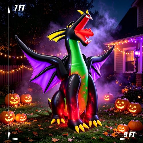 9Ft Halloween Inflatable Fire & Ice Dragon Decoration with LED Lights