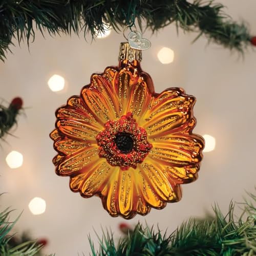Sunset Gerbera Daisy Glass Ornament - Handcrafted Holiday Tree Decoration