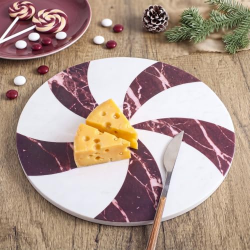 Red and White Peppermint Marble Cheese Board - Christmas Holiday Serving Platter