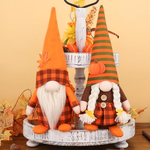 Fall Gnome Decorations Set - Plush Felt Autumn Table Decor with Maple Leaves & Pumpkins