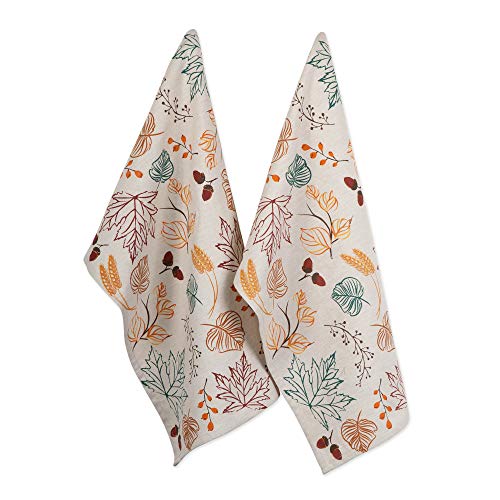 Fall Kitchen Towels Set - Autumn Leaves Cotton Dish Towels 18x28 - 2 Pack