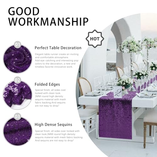 Purple Sequin Table Runner 12 x 72 Inches - Pack of 10, Wedding & Party Decor