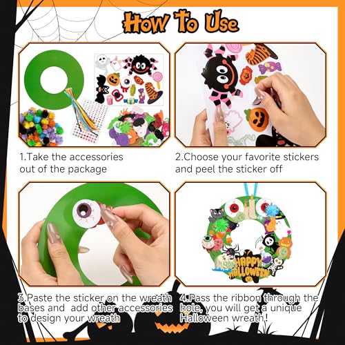 Halloween Wreath Craft Kit - 36 Pieces DIY Decorations & Accessories for Spooky Holiday
