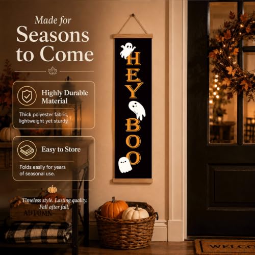 Halloween Front Door Banner - Ghost & Fall Leaves Decoration with Variation 18