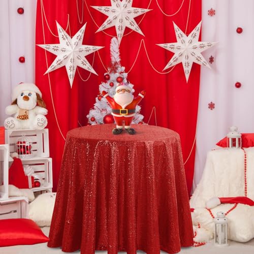 30 Inch Red Sequin Tablecloth - Glitter Round Wedding Party Decor