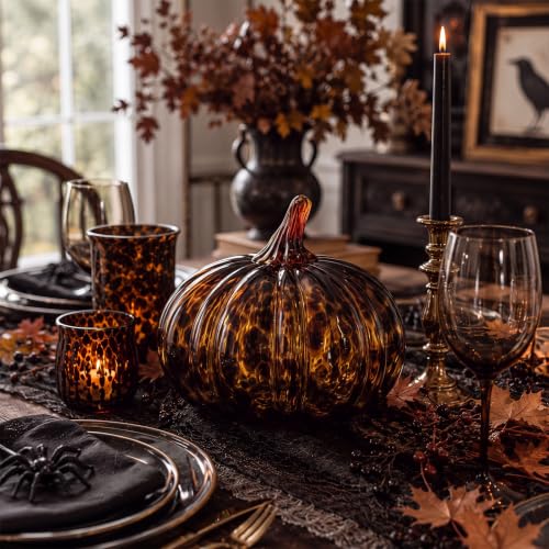 Medium Tortoiseshell Glass Pumpkin Halloween Decor - Fall Autumn Centerpiece