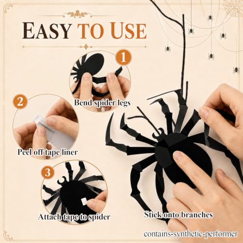 30 Inch Halloween Spider Branch Decor with 3D Black Spider Stickers