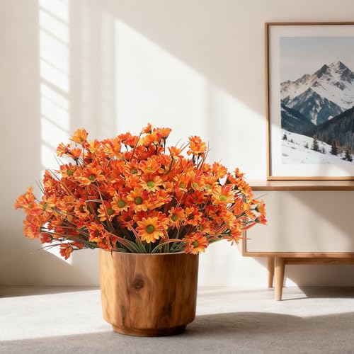 Artificial Orange Daisy Flowers - UV Resistant Outdoor & Indoor Decor, 12 Stems