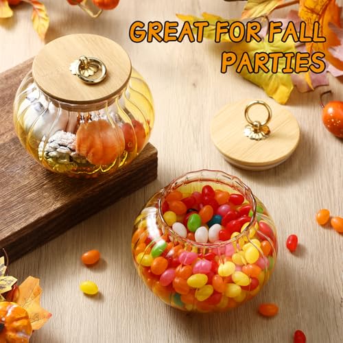 Halloween Pumpkin Glass Candy Jars with Bamboo Lids - 20 oz Set of 2