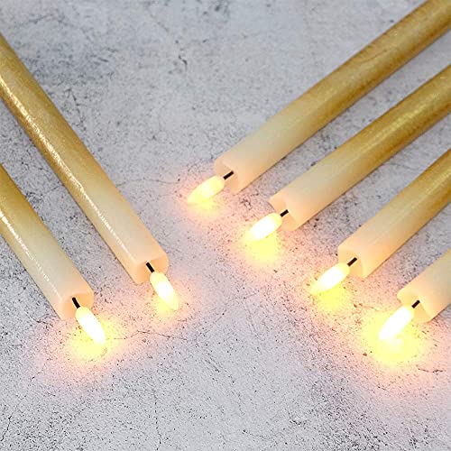 Gold Flickering Flameless Taper Candles with Remote & Timer - 6 Pack