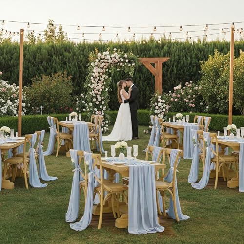10ft Chiffon Table Runner Set - Dusty Blue 5 Pcs Romantic Wedding Decor