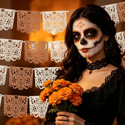 10 Pack Dia De Los Muertos Felt Papel Picado Banners - 40Ft Mexican Celebration Decorations