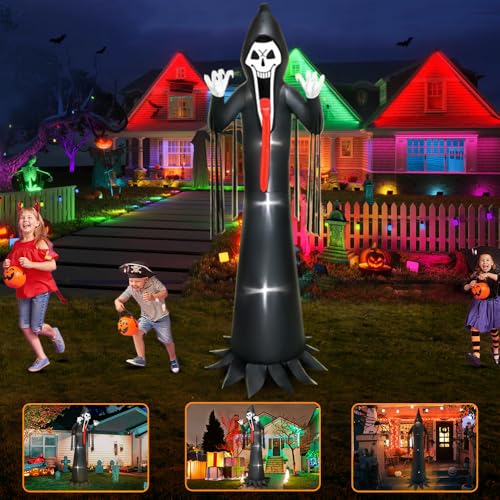 10 Ft Grim Reaper Inflatable Halloween Decoration with LED Lights Outdoor Lawn Decor - Scary Holiday Blow Up